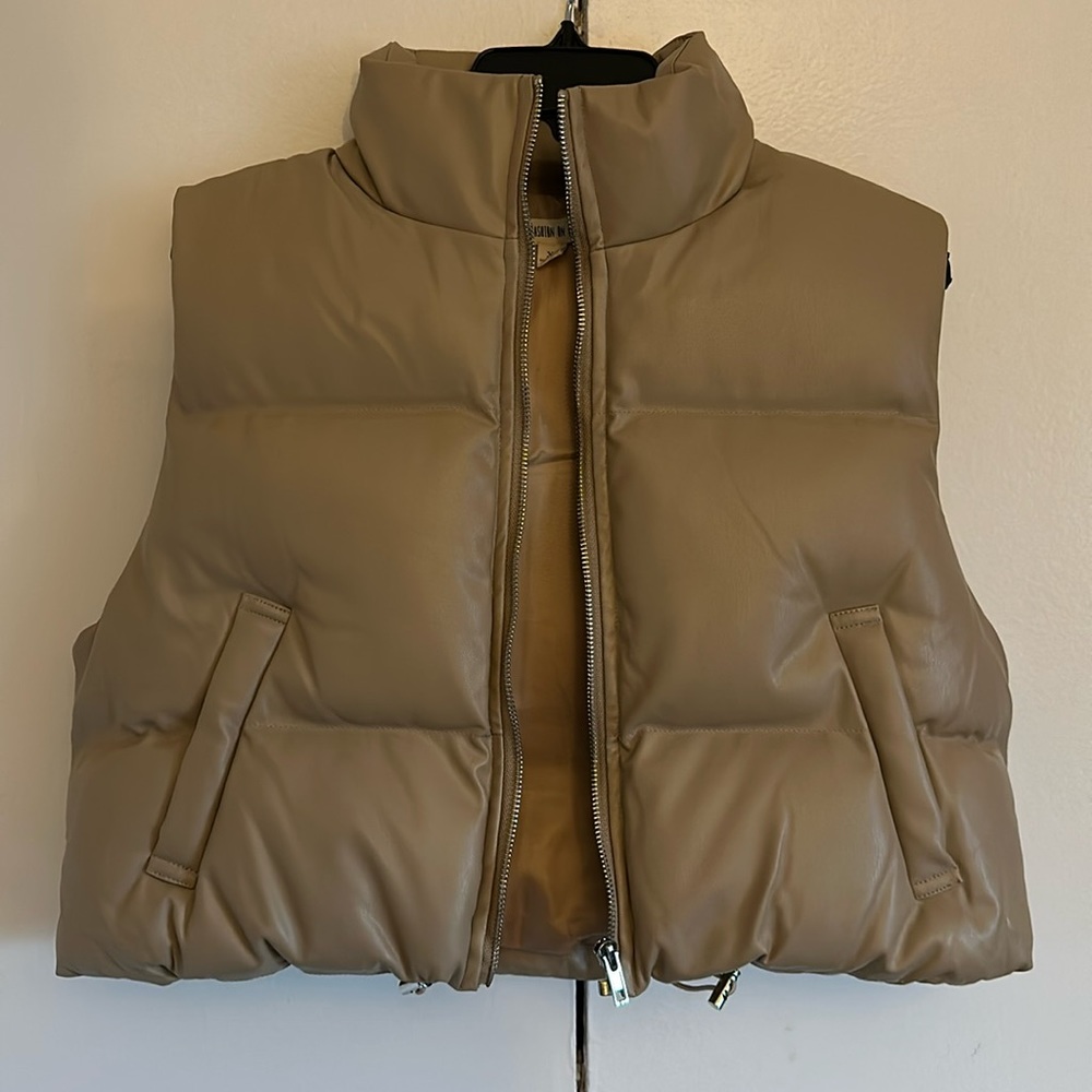 Tan Zip-Up Faux Leather Vest | XS